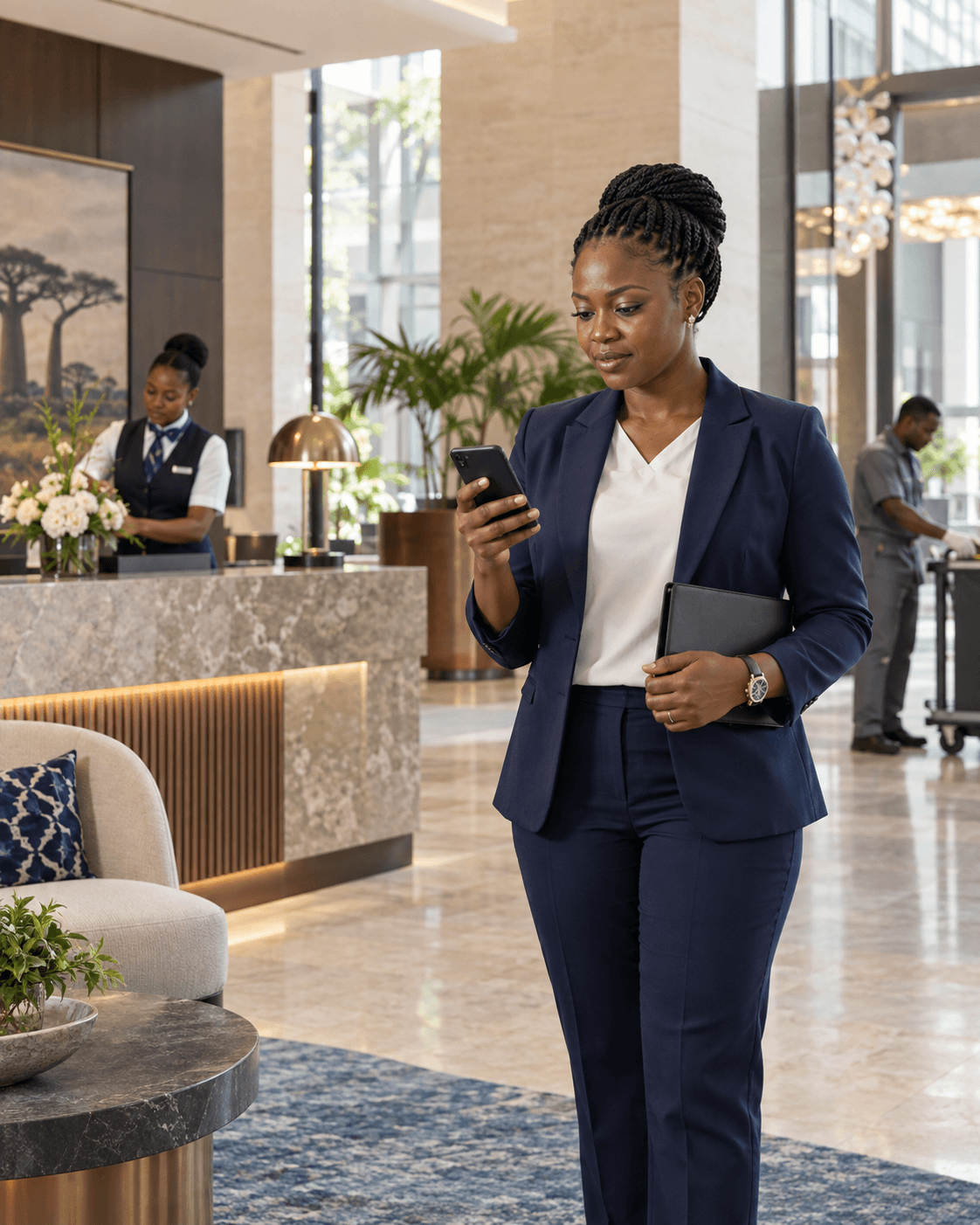 Responsable hôtelière utilisant PointagePro